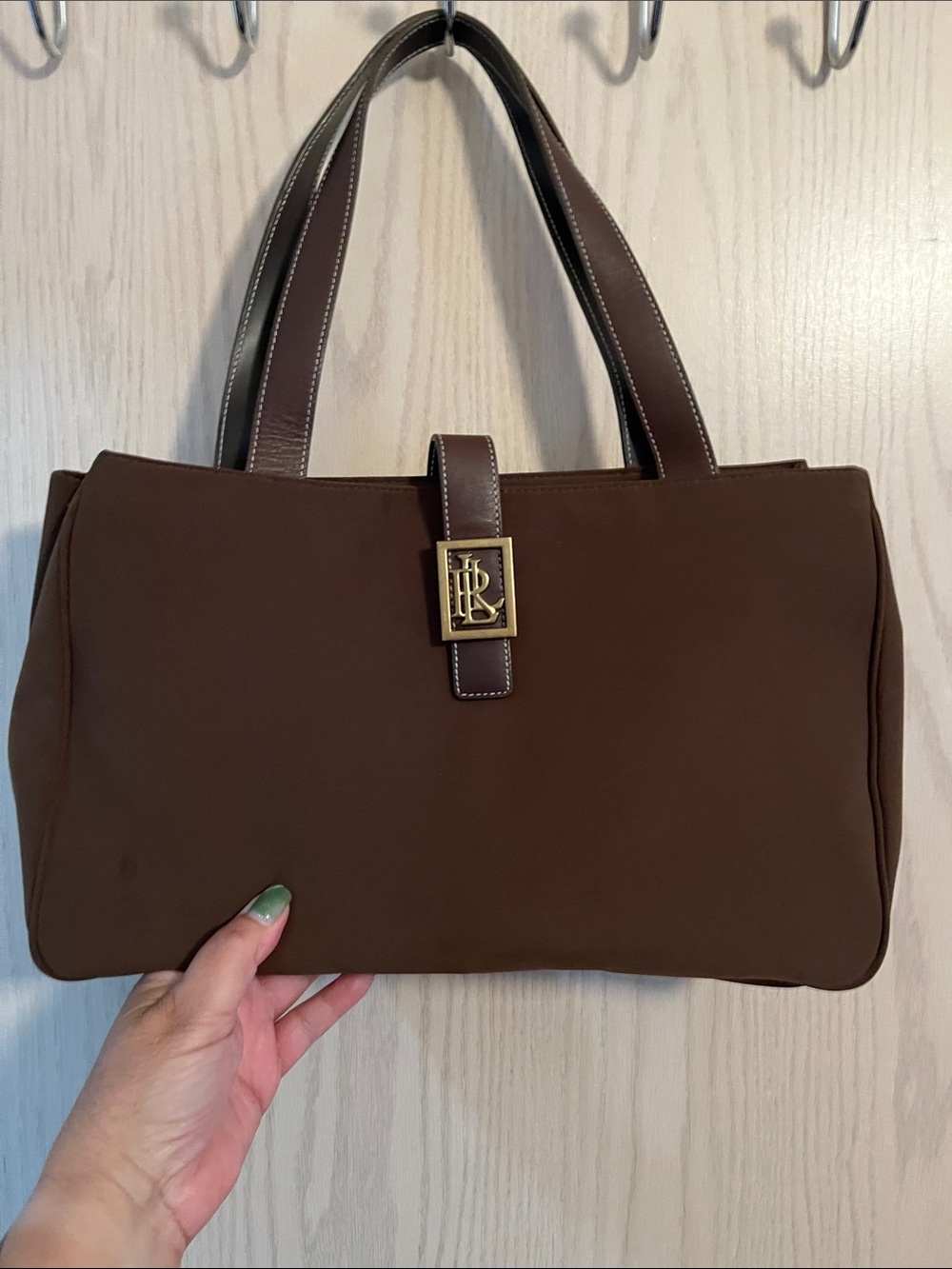 Brown Women's Tote Bag with Gold Logo Accent